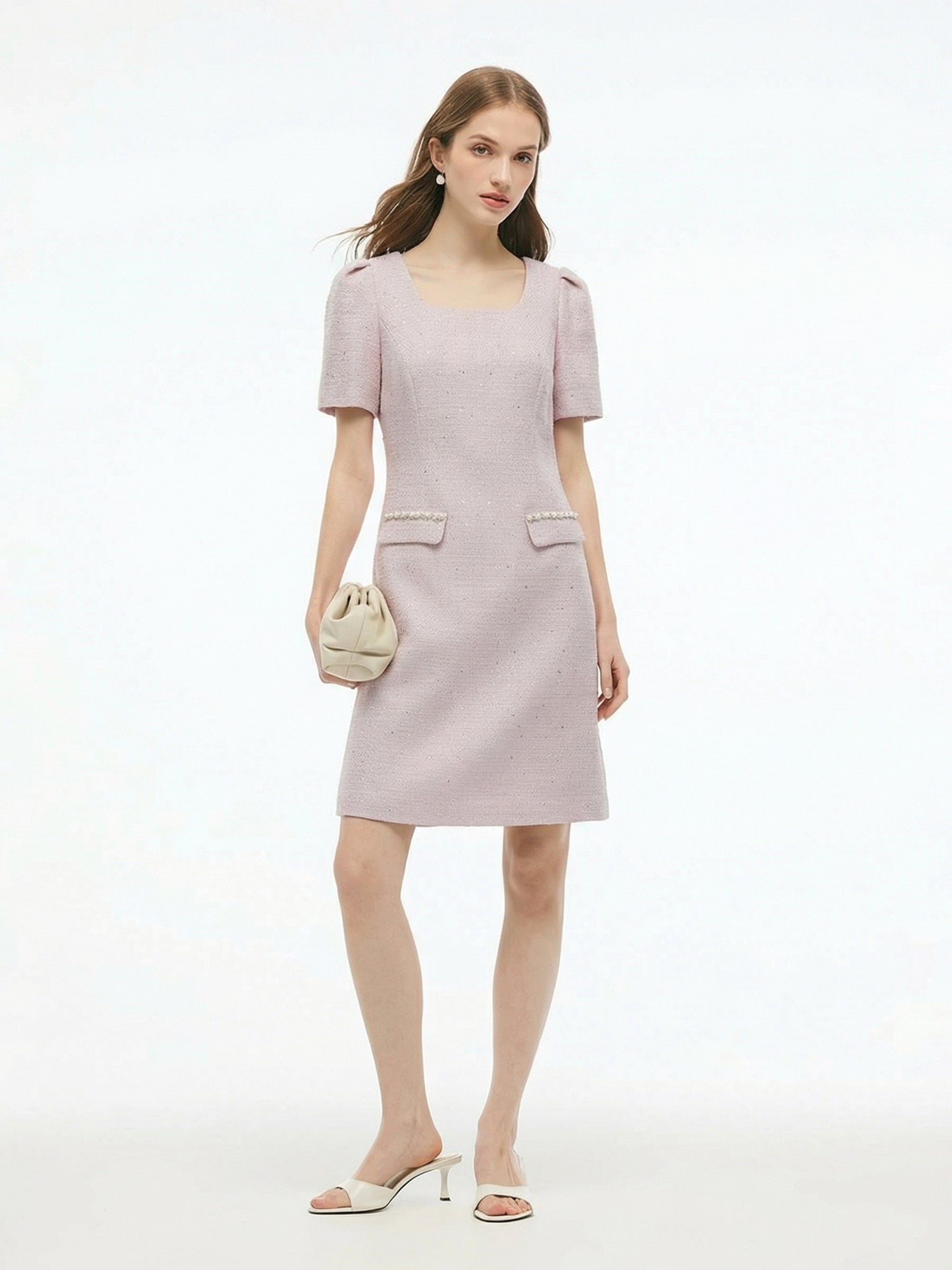 Tweed Square Neck Women Mini Dress GOELIA