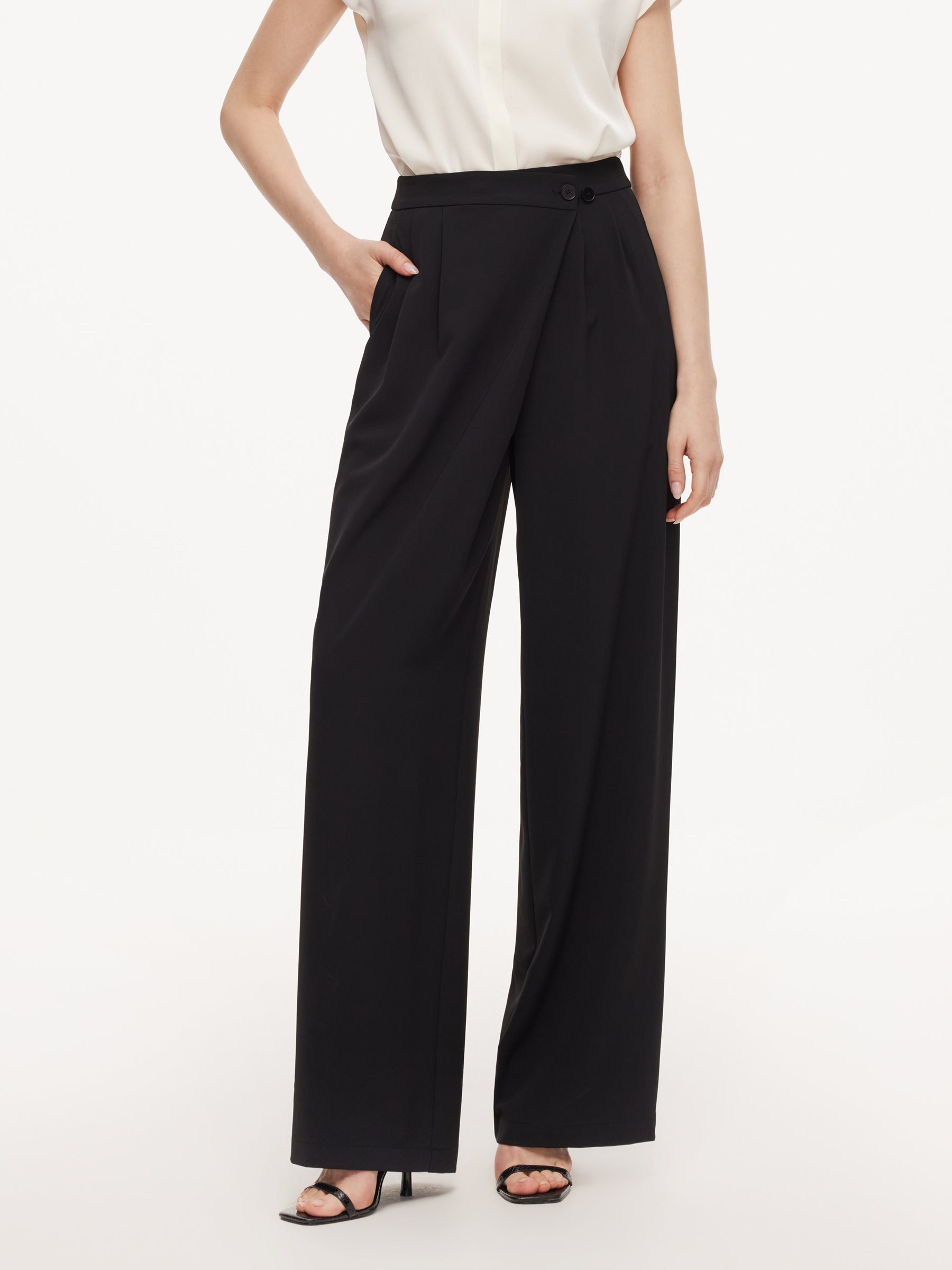 Four-Way Stretch Straight Leg Women Asymmetric Wrap Pants GOELIA