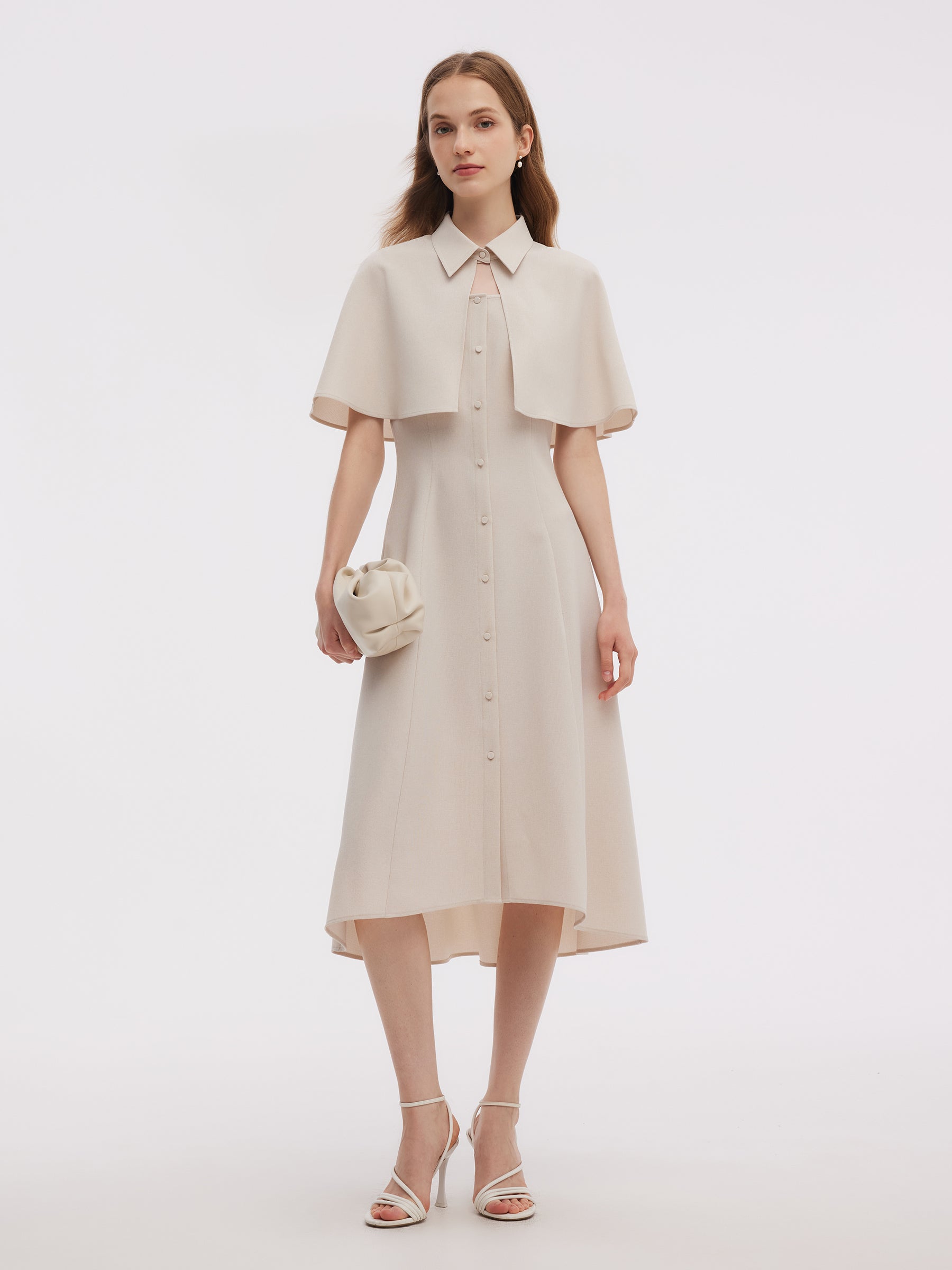 Sleeveless Midi Dress And Detachable Capelet Two-Piece Set GOELIA