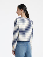 Cotton Striped Single-Breasted Women Crop Jacket GOELIA