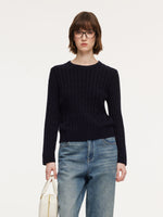 Wool Blend Cable Knit Women Sweater With Detachable Collar And Cuffs GOELIA