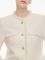 Wool Blend Tweed Fringe Trim Women Jacket GOELIA