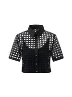 Lace Openwork Crop Jacket And Half Skirt And Knitted Camisole Three-Piece Set GOELIA