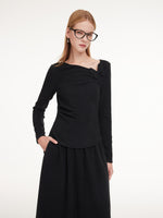 Asymmetric Bow Ruched Knit Top And Skirt Two-Piece Set GOELIA