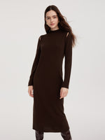 100% Wool Mock Neck Women Knit Maxi Dress GOELIA