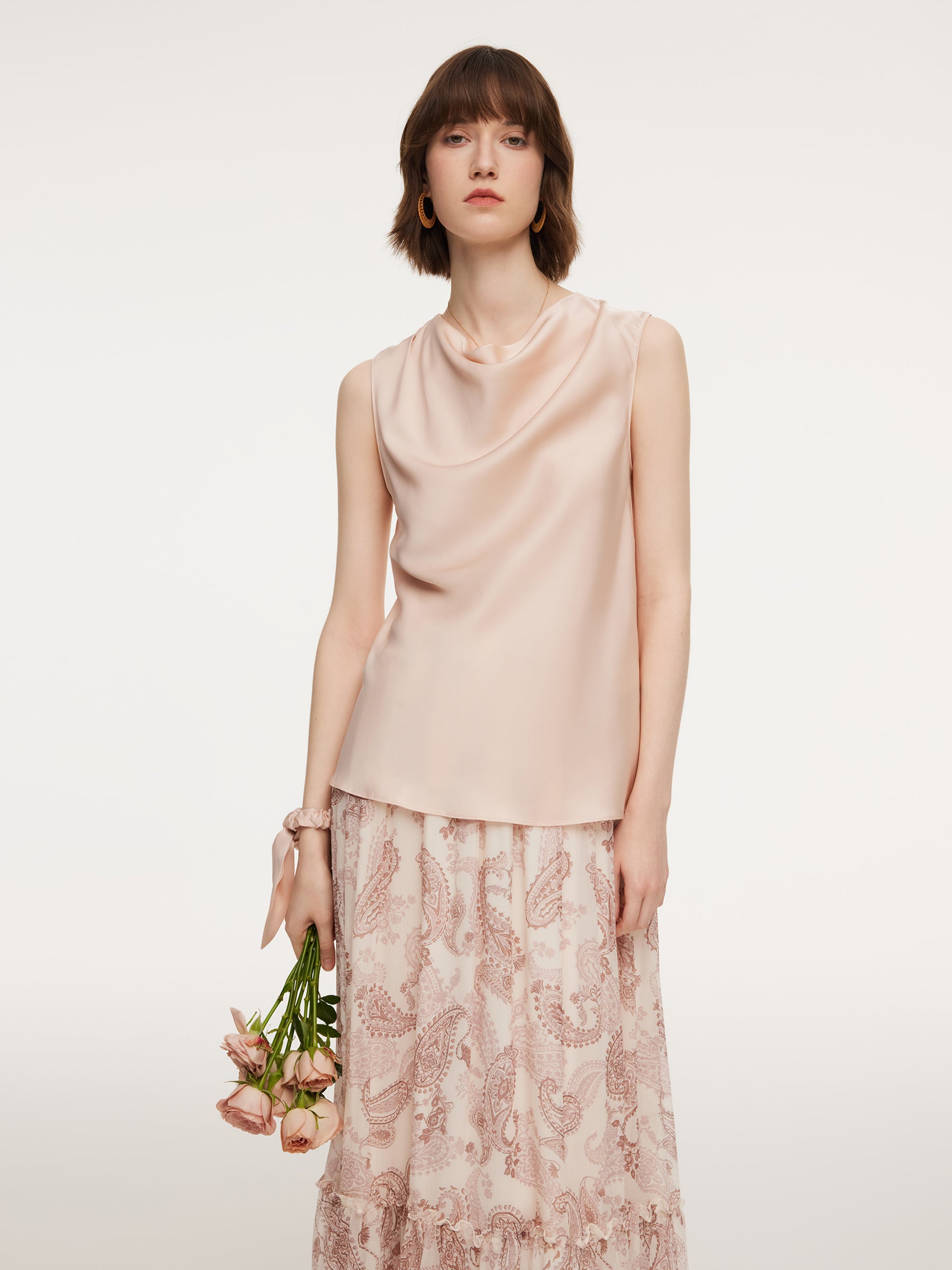 [Preview] 22MM Mulberry Silk Cowl Neck Women Tank Top GOELIA