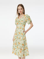 Cotton Floral Print Twist Front Women Midi Dress GOELIA