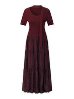 Lyocell Blend Patchwork Women Maxi Dress With Ribbon GOELIA