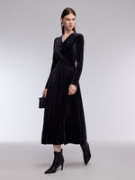 Velvet Twist Front Women V-Neck Pleated Maxi Dress GOELIA