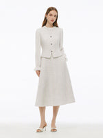 Tweed Sequins Pleated Sleeves Women Maxi Dress GOELIA
