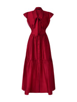 Tencel Blend Women Ruffle Cap Sleeve Maxi Dress With Sash GOELIA