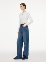 Cotton Denim Women Curved Leg Jeans With Belt GOELIA