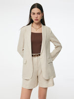 100% Linen Back Slit Women One Button Blazer GOELIA