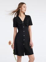 Pleated V-neck Gathered Waist Mini Dress GOELIA