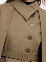 100% Worsted Wool Cape And Vest Two-Piece Set With Belt GOELIA