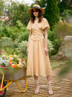 Puff Sleeves Wrapped Top And Skirt With Bottomed Camisole Three-Piece Set GOELIA