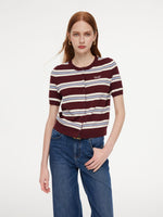 Tencel Blend Multicolored Stripe Letter Embroidered Women Cardigan GOELIA