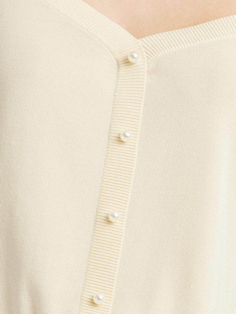 White Mulberry Silk Single-Breasted Knit Top GOELIA