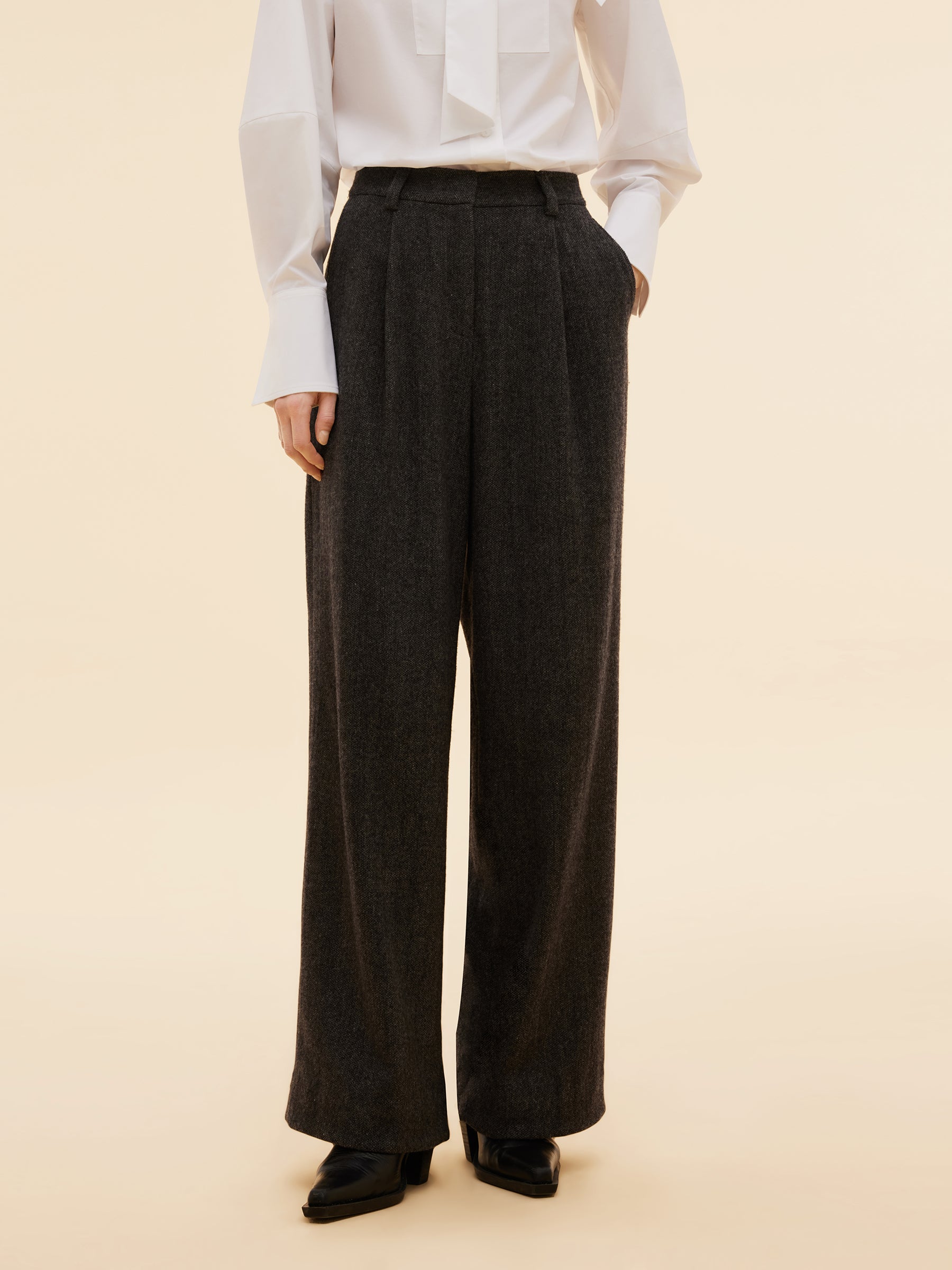 100% Washable Wool Women Straight Leg Pants GOELIA