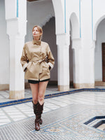 Cotton Stand Collar Lace Cuffs Women Self-Tie Belt Trench Coat GOELIA
