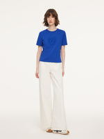 Cotton Blend Round Neck Tape Embroidered Women T-Shirt GOELIA