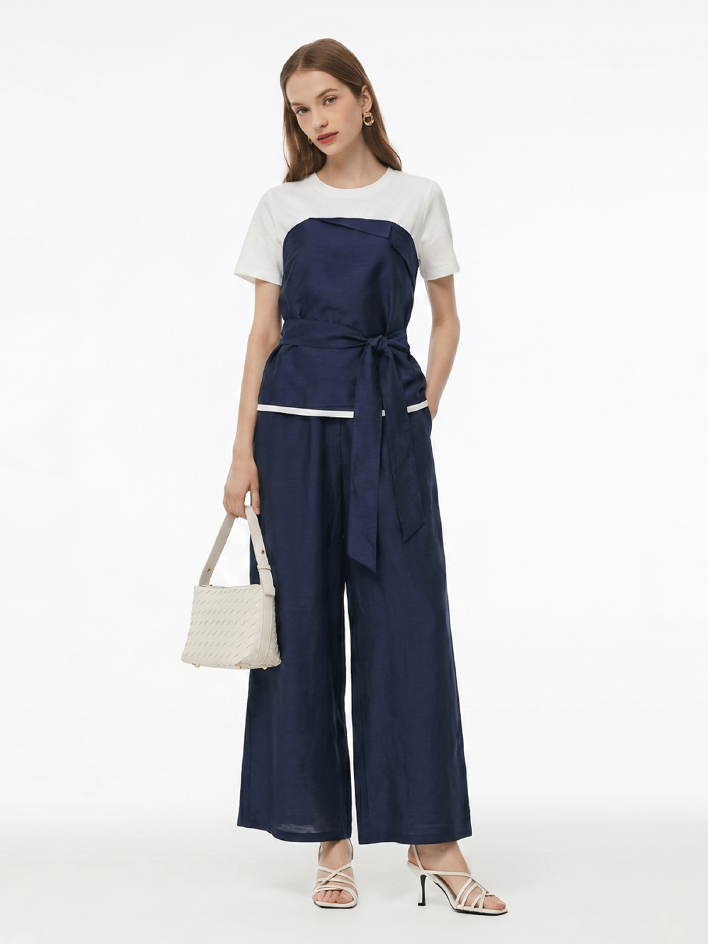 Tencel Blend Patchwork Top And Pants Two-Piece Set GOELIA