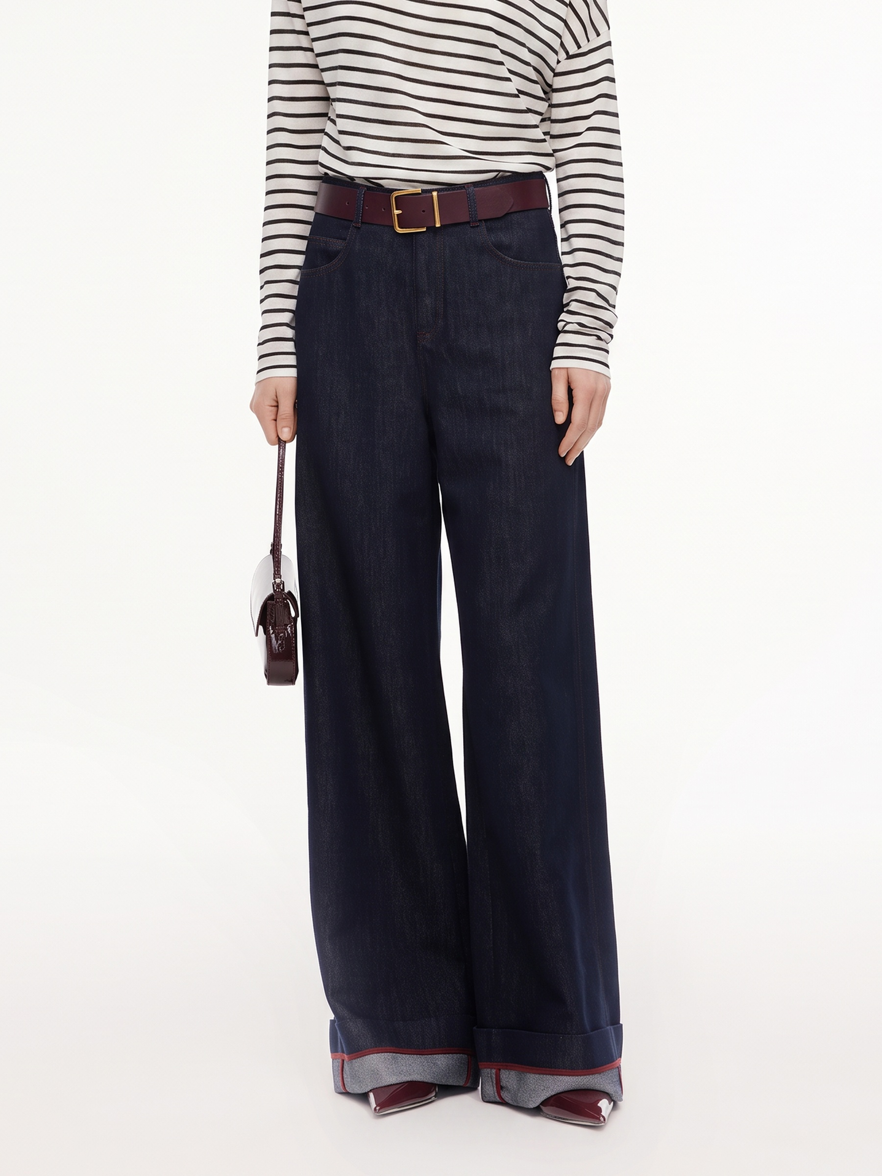 Lyocell Cotton Blend Denim Women Palazzo Jeans With Belt GOELIA