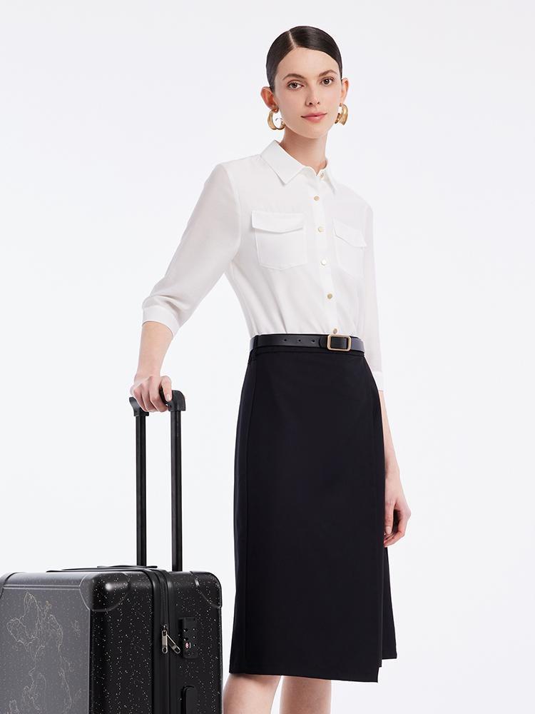 Acetate Shirt And Half Skirt With Leather Belt Two-Piece Set GOELIA