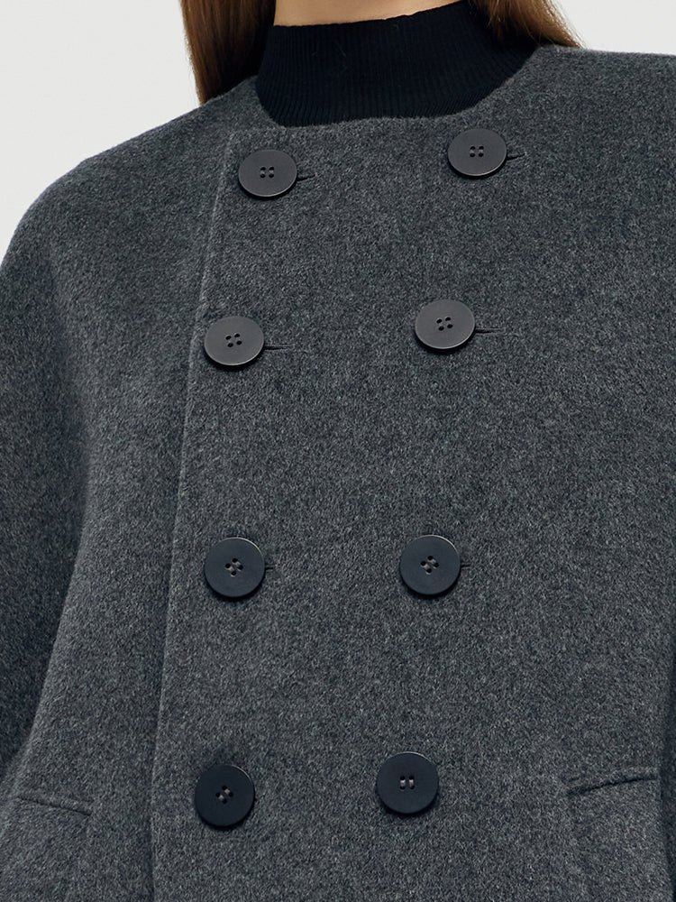 Wool Double-Breasted Women Overcoat With Beret GOELIA