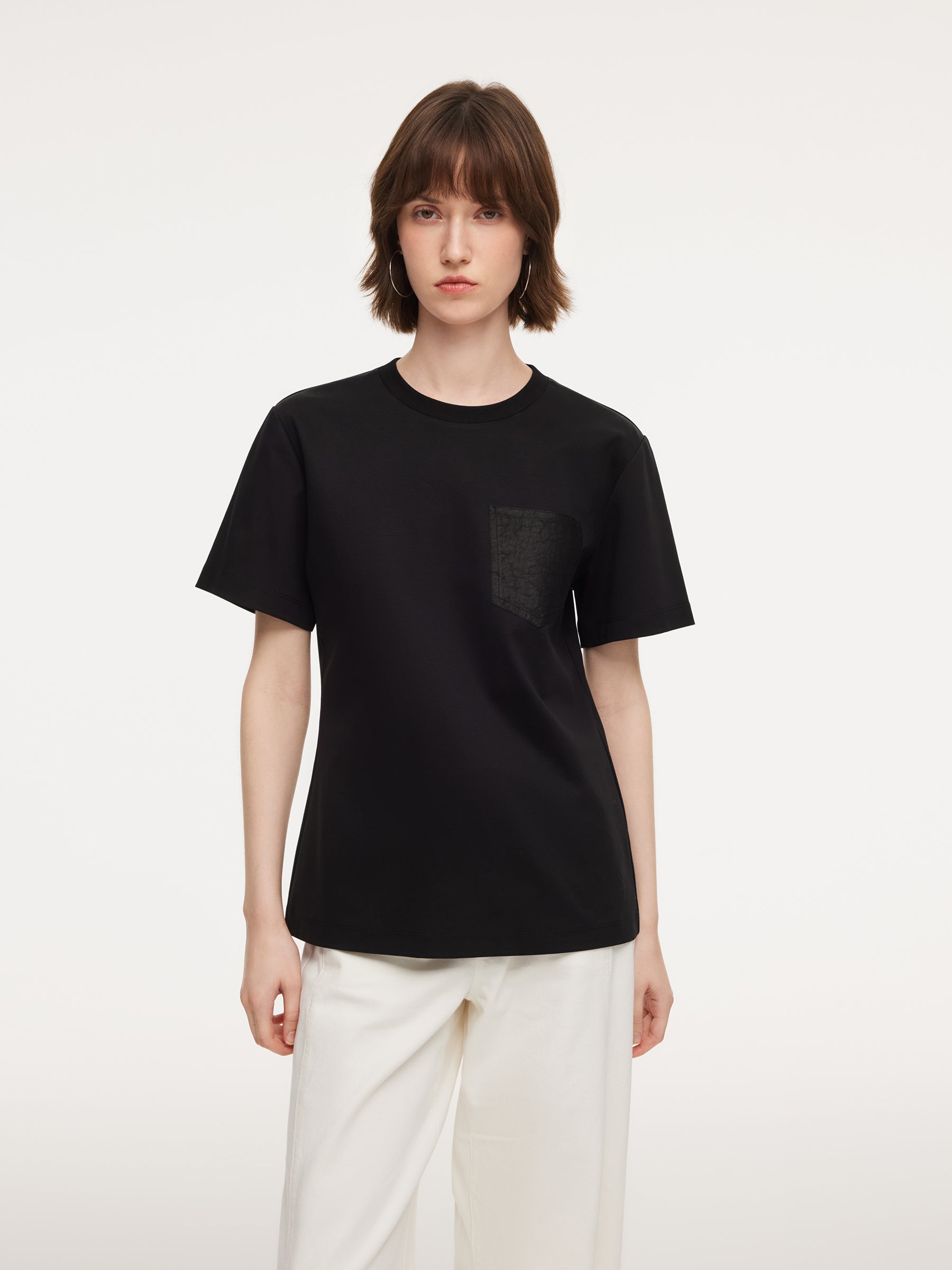 [Preview] 100% Cotton Women T-Shirt With 18MM Gambiered Canton Gauze Pocket GOELIA