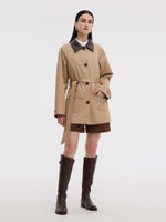 Cotton Adjustable Cuffs Self-Tie Belt Women Trench Coat GOELIA