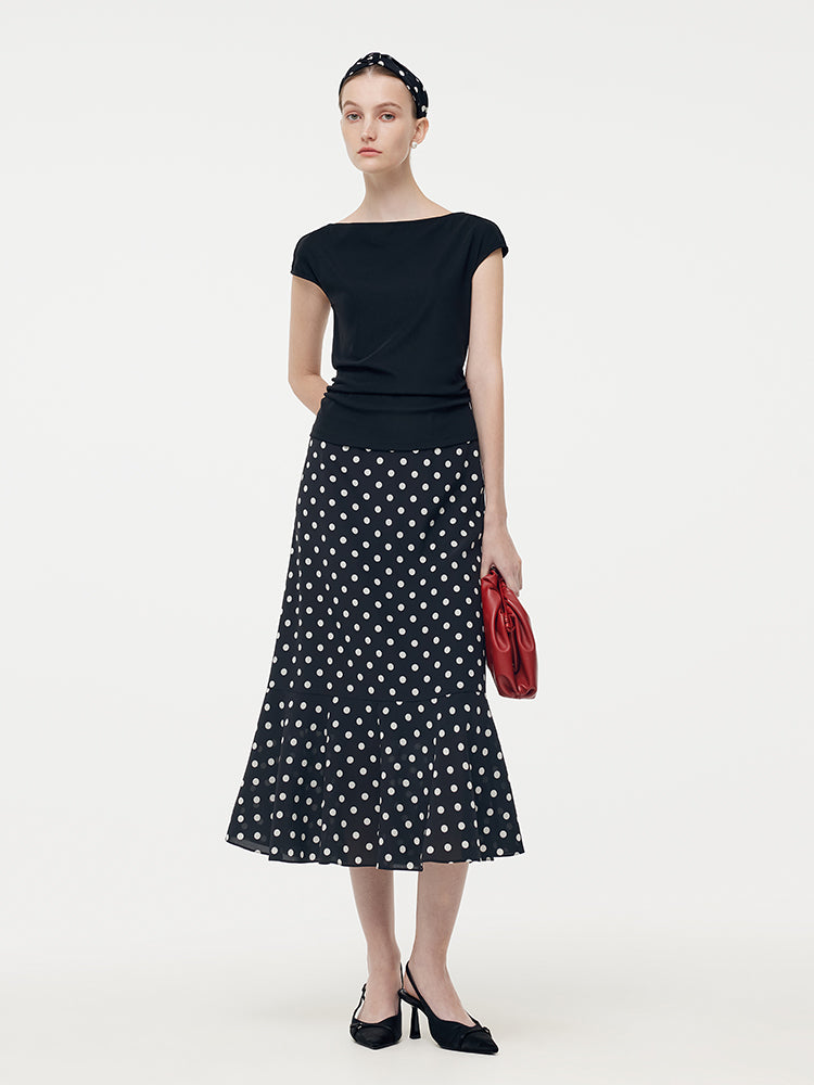 Acetate Knit Top And 16 MM Mulberry Slik Polka Dots Skirt Two-Piece Set GOELIA