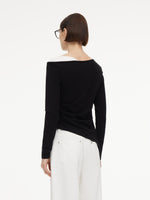 Boat Neck Asymmetrical Hem Women Color Block Knit Top GOELIA