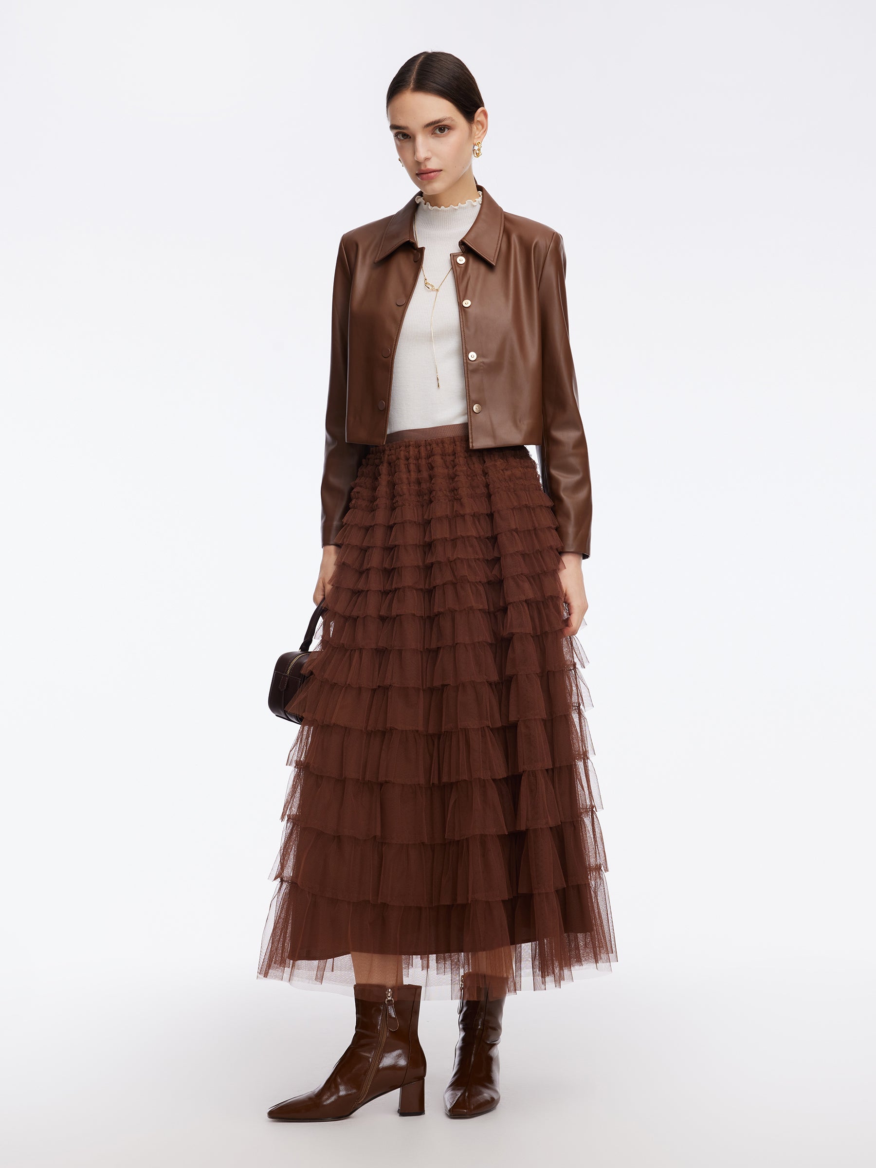 A-Line Mesh Ruffle Tiered Women Skirt GOELIA