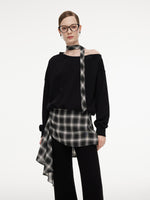 Cotton Scuba One-Shoulder Women Sweatshirt With Plaid Ribbon GOELIA
