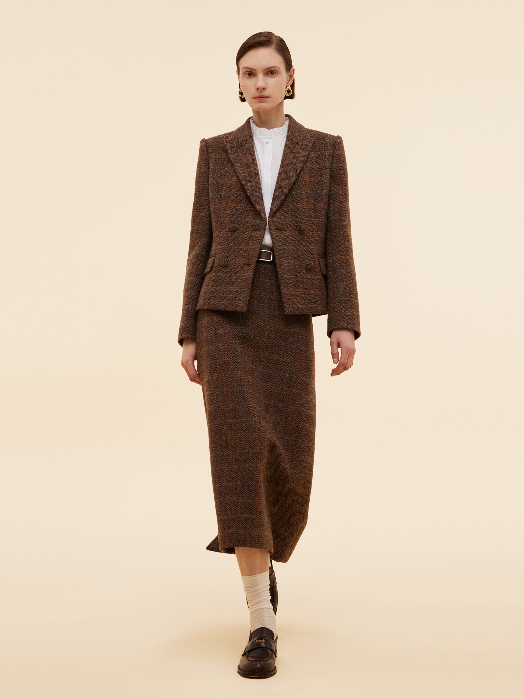 100% Wool Plaid Slim Fit Women Blazer GOELIA