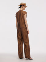Acetate Modal Blend Twist Front Women Asymmetrical Top GOELIA