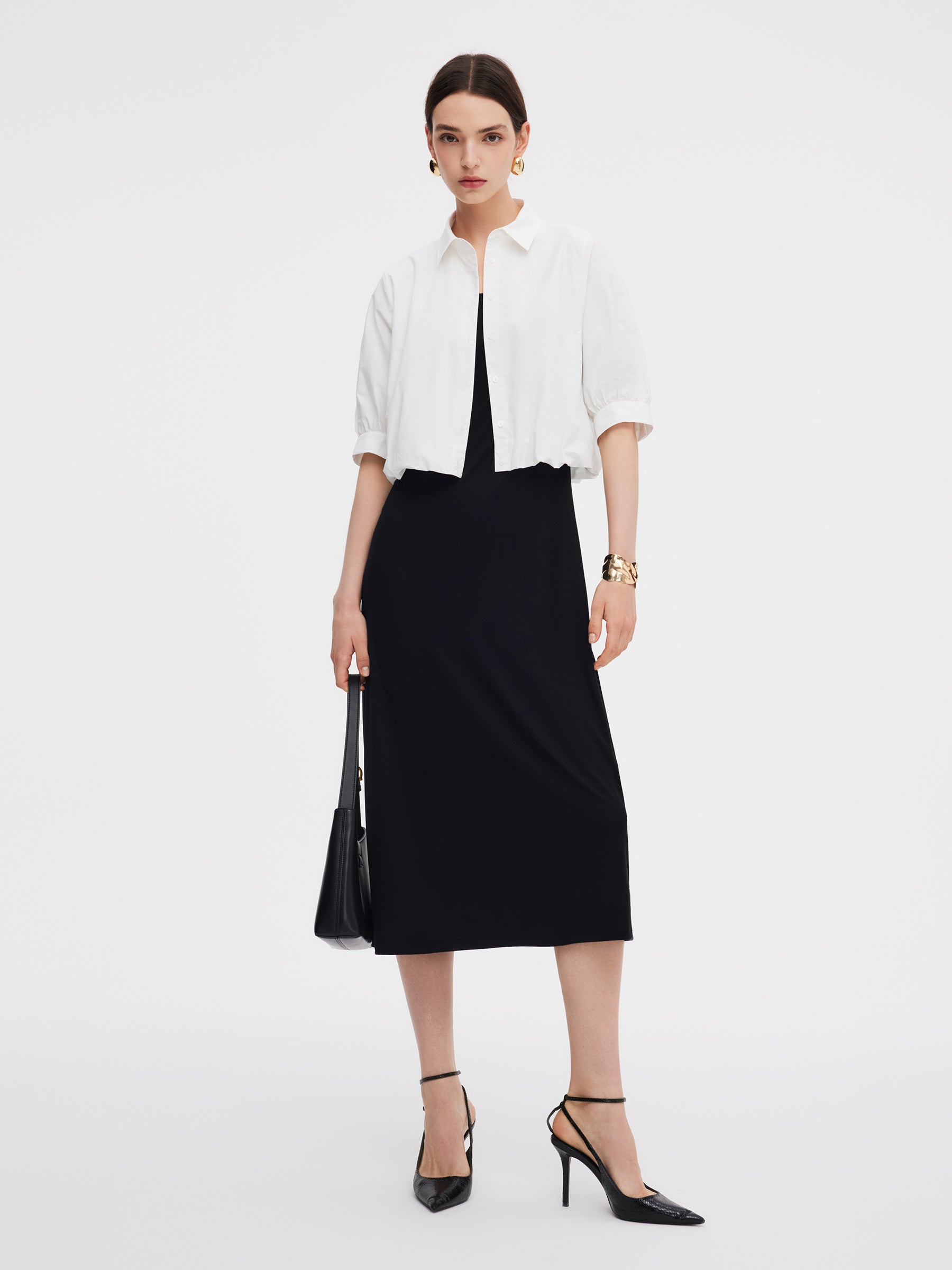 100% Cotton Shirt And Sleeveless Midi Dress Two-Piece Set GOELIA
