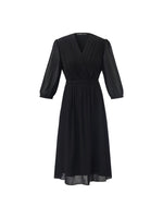 V-Neck Pleated Lace Up Wrap Midi Dress GOELIA