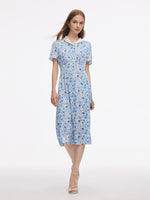 19MM Mulberry Silk Floral Print Women Midi Dress GOELIA