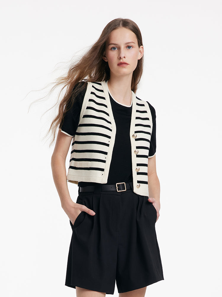 Knit Striped V-Neck Vest Cardigan GOELIA