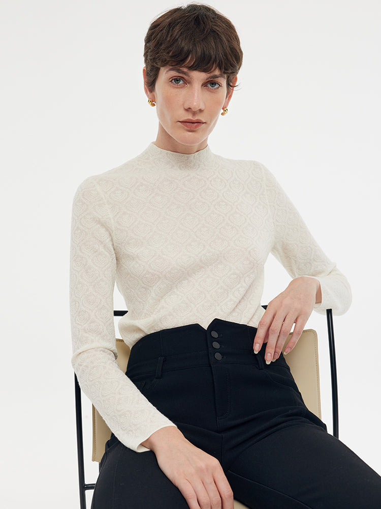 100% Washable Wool Mock Neck Women Knit Top