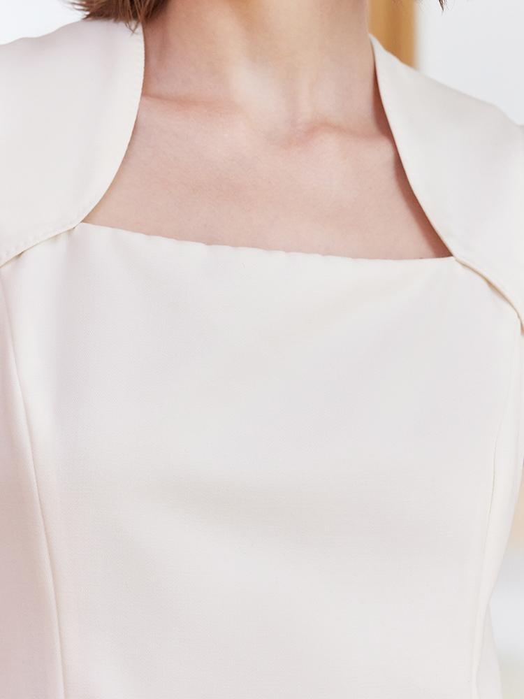 White Slim Midi Tailored Wool Dress GOELIA