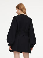 Tweed Balloon Sleeves A-Line Women Wrap Coat GOELIA