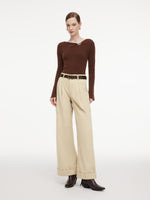 Wool Blend Boat Neck Women Knit Top With GO Letter Clip GOELIA