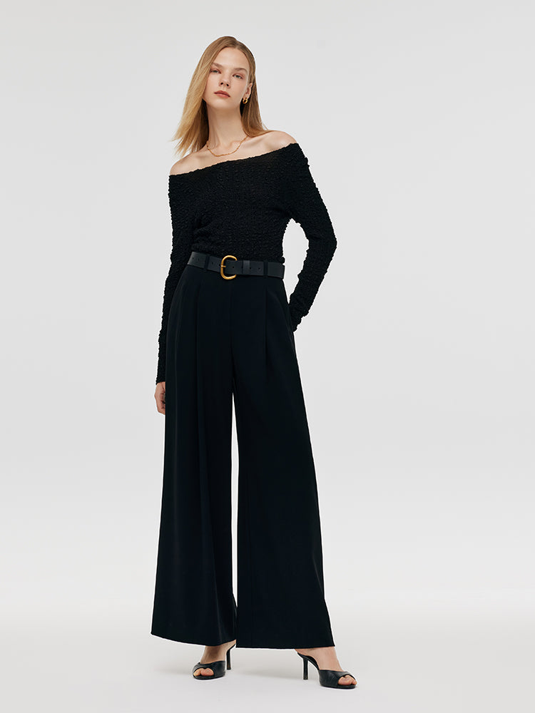 Triacetate Wide Leg Women Pants With Leather Belt GOELIA