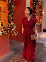Tencel Blend Women Ruffle Cap Sleeve Maxi Dress With Sash GOELIA
