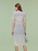 Blue And White Gradient Women Knit Midi Dress GOELIA