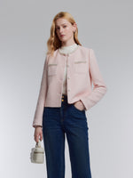 [Preview] Tweed Beaded Neck Women Cropped Jacket GOELIA