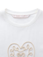 Cotton Blend Round Neck Tape Embroidered Women T-Shirt GOELIA